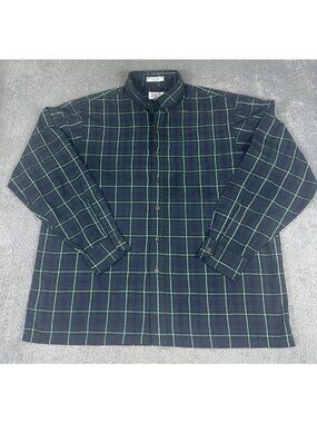 Arrow Men's Long Sleeve Button Down Shirt Large Blue Green Plaid Pocket